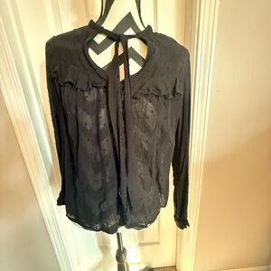 Free People Black Sheer Long Sleeve Blouse